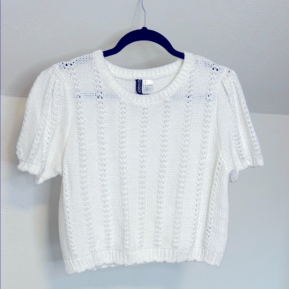 NWOT White Knit Short Sleeve Sweater from H&M